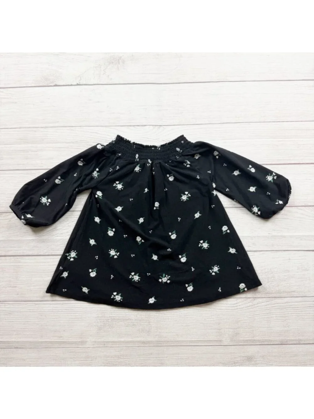 Old Navy Girls Black Floral Smocked Square Neck Top XS 5